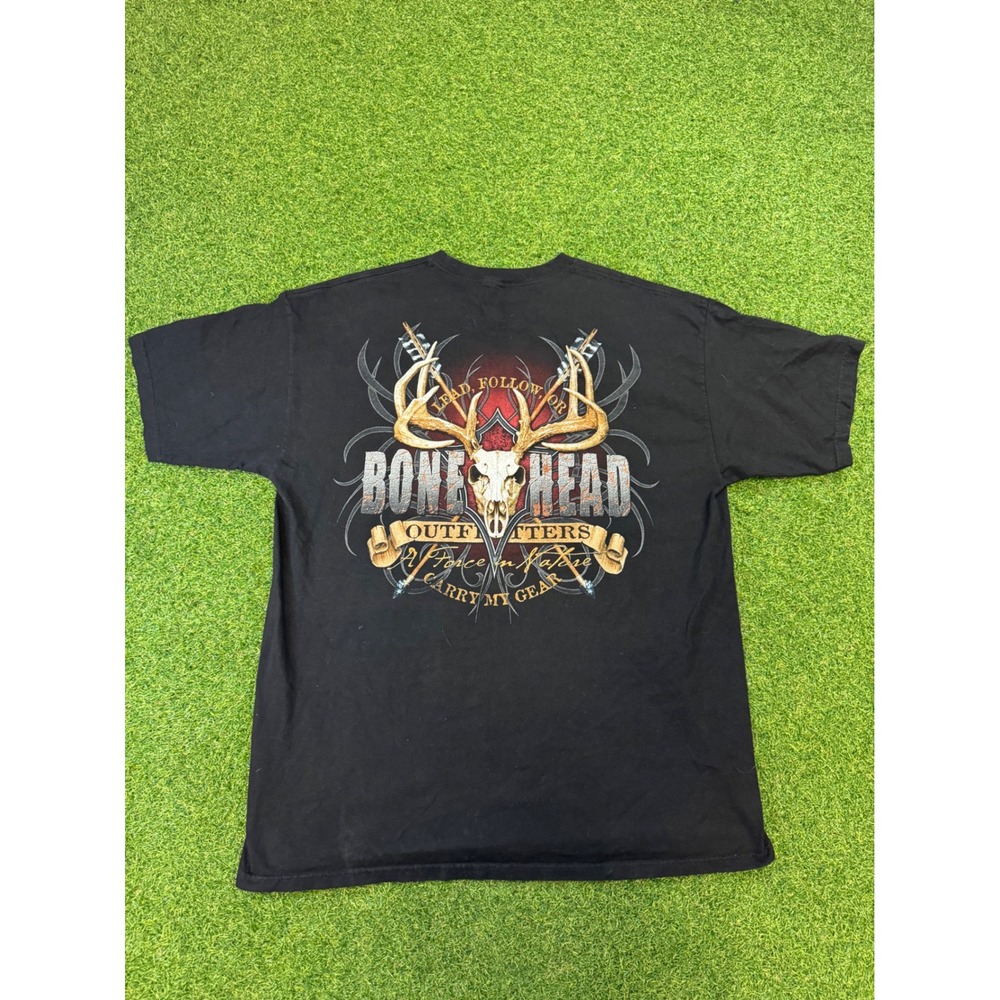 Bonehead Outfitters Mens XL Black Graphic‎ T-Shirt Deer Skull Hunting Nature